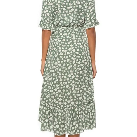 Short sleeve V-neck wrap skirt dress A line flowy - Picture 2 of 5